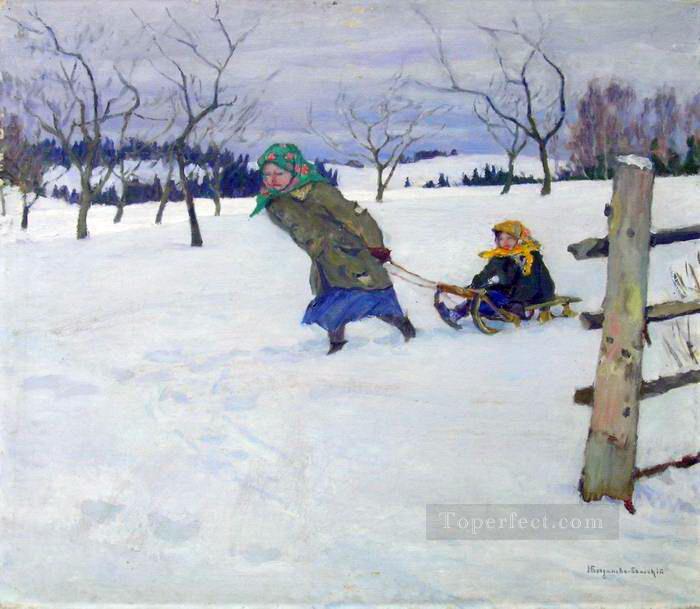 en una visita a la abuela Nikolay Bogdanov Belsky niños impresionismo infantil Pintura al óleo